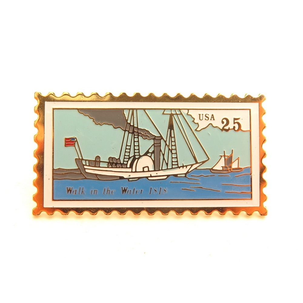 Walk in The‎ Water 1818 Vintage Boat USPS 25cent USA Postage Stamp 1989 Pin*A768